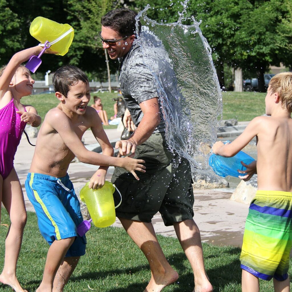water fight, children, water